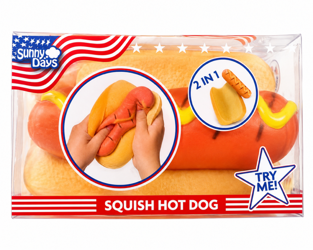 Sunny Days Squish Hot Dog- 2 in 1 Jumbo Squishy